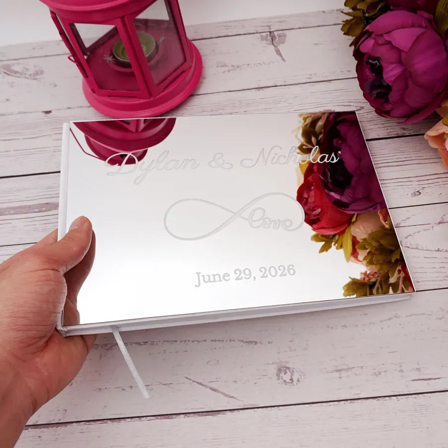 25x18cm Eternal Love Style Personalized Acrylic Mirror Cover Wedding Book Custom Signature Guest Book Party Favors Photo Album