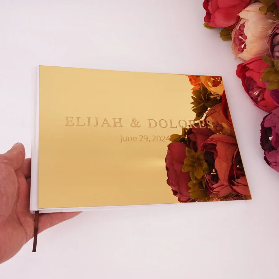 25x18cm Custom Horizontal Acrylic Mirror Silver Gold Guest Book Personalized Name Wedding Party Decoration