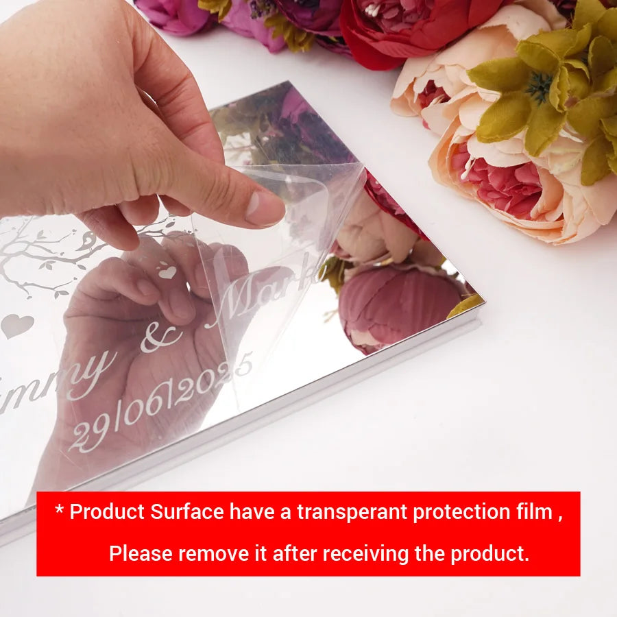 25x18cm Horizontal Style Personalized Acrylic Mirror Heart Tree Design Cover Wedding Signature Guestbook Custom Check in Book