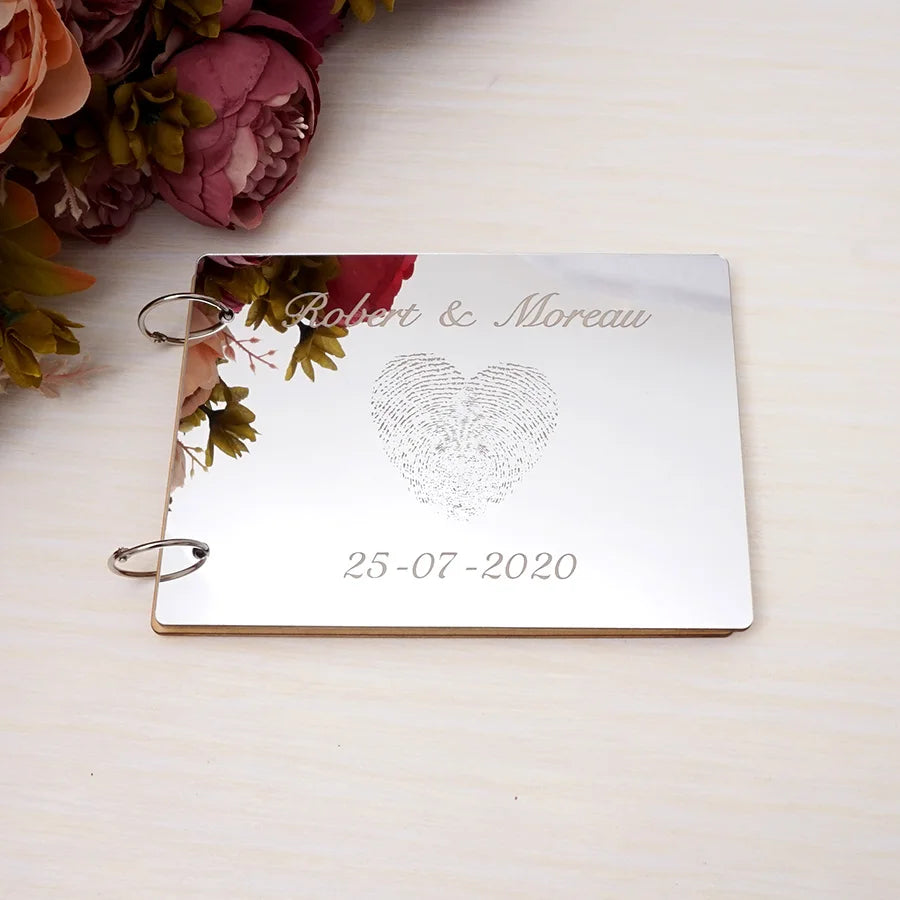 Custom Fingerprint Wedding Guest Book Couples Rustic Bridal Shower Gift A5,A4 Mirror White Blank Scrapbook Party Favors