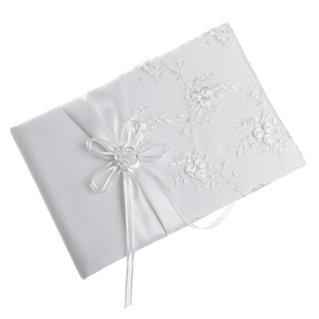 Wedding Guest Book - 9.45 x 6.50 inches, White Satin Finish - Personalized Rustic Guestbook Album for Bridal Shower Registry