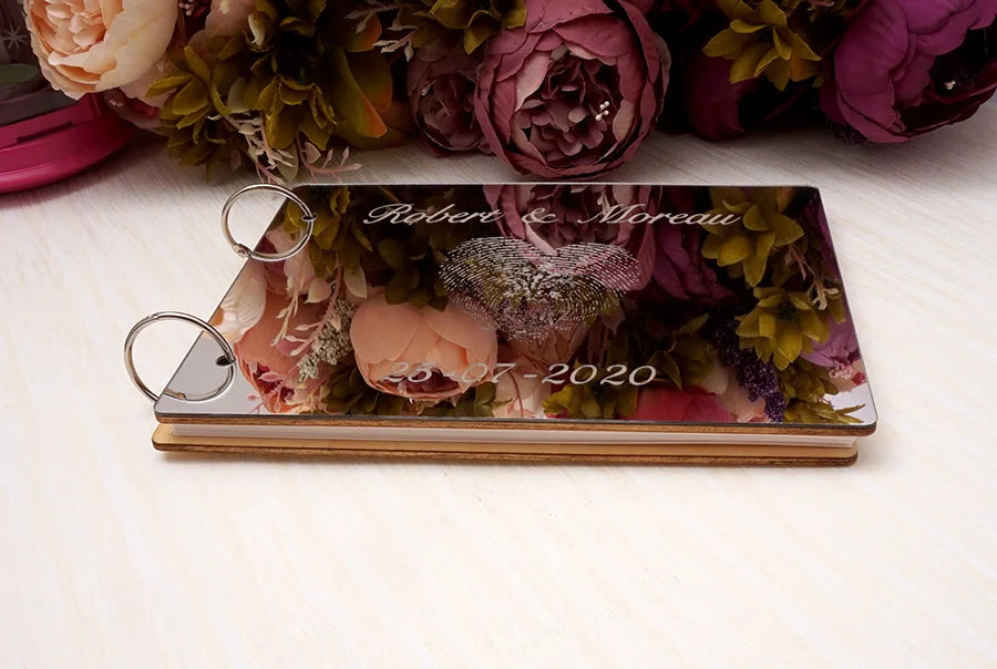 Custom Fingerprint Wedding Guest Book Couples Rustic Bridal Shower Gift A5,A4 Mirror White Blank Scrapbook Party Favors