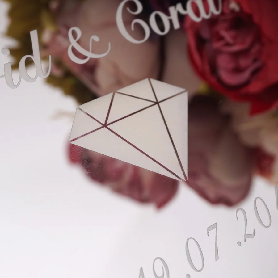 Horizontal Style Personalized Acrylic Mirror Diamond Design Cover Wedding Signature Guestbook Custom Check in Book