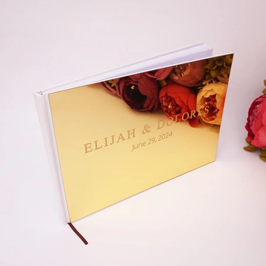 25x18cm Custom Horizontal Acrylic Mirror Silver Gold Guest Book Personalized Name Wedding Party Decoration