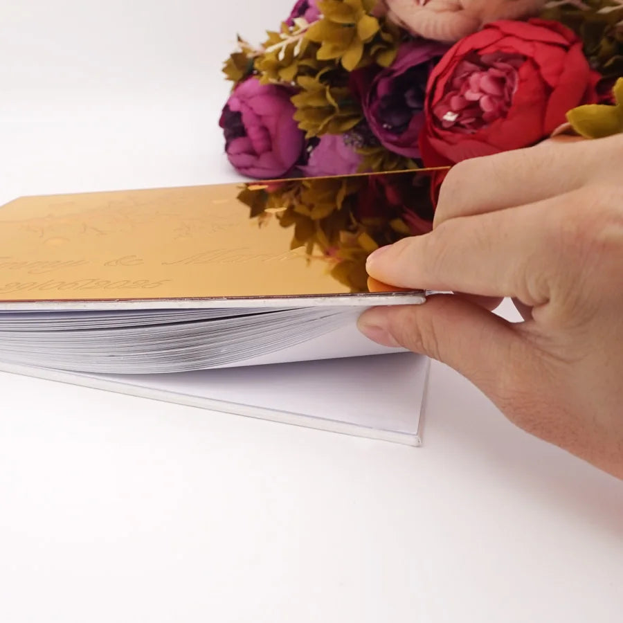 25x18cm Horizontal Style Personalized Acrylic Mirror Heart Tree Design Cover Wedding Signature Guestbook Custom Check in Book