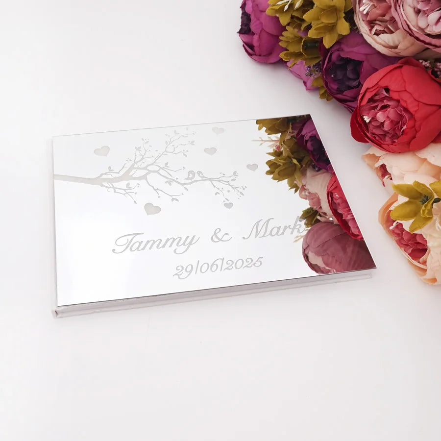 25x18cm Horizontal Style Personalized Acrylic Mirror Heart Tree Design Cover Wedding Signature Guestbook Custom Check in Book