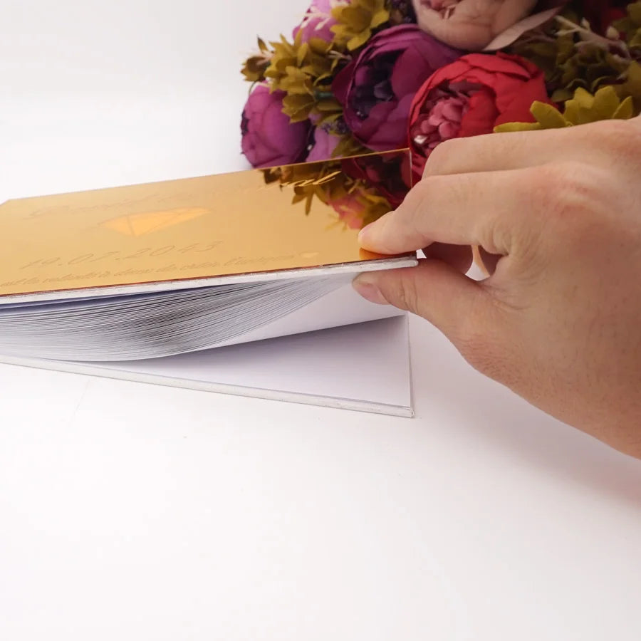 Horizontal Style Personalized Acrylic Mirror Diamond Design Cover Wedding Signature Guestbook Custom Check in Book