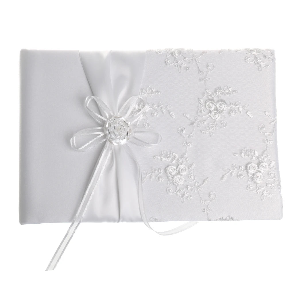 Wedding Guest Book - 9.45 x 6.50 inches, White Satin Finish - Personalized Rustic Guestbook Album for Bridal Shower Registry
