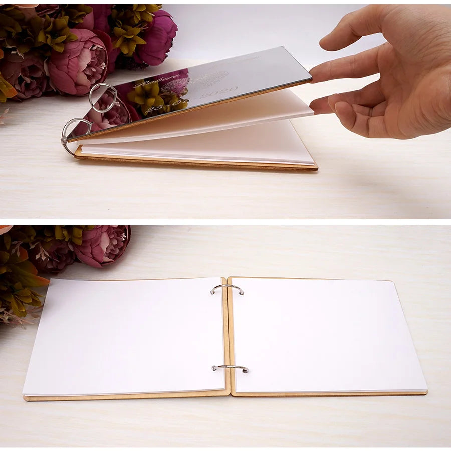 Custom Fingerprint Wedding Guest Book Couples Rustic Bridal Shower Gift A5,A4 Mirror White Blank Scrapbook Party Favors