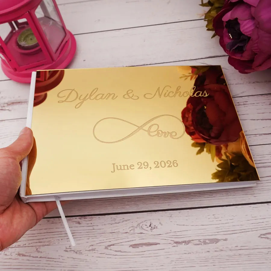 25x18cm Eternal Love Style Personalized Acrylic Mirror Cover Wedding Book Custom Signature Guest Book Party Favors Photo Album