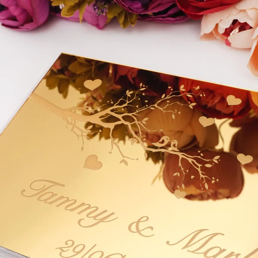 25x18cm Horizontal Style Personalized Acrylic Mirror Heart Tree Design Cover Wedding Signature Guestbook Custom Check in Book