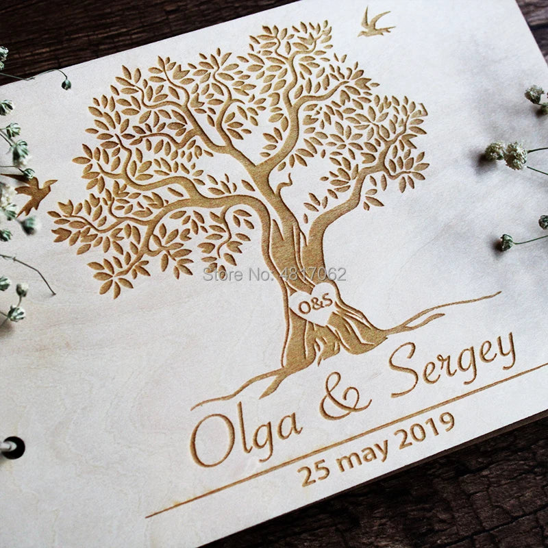 Personalized Wedding Guest Book, Wedding Photo Album Gift Custom Bride & Groom Wooden Kraft Guest Book
