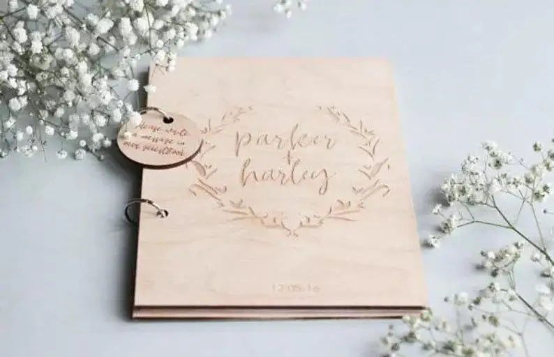 Rustic Wedding Guestbook Engraved Wedding Guest Book  Personalized Wooden Guestbook