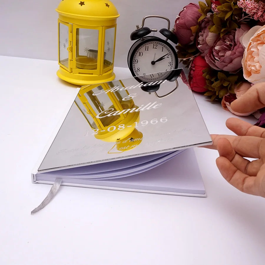 Different Styles Custom Wedding Signature Guest Book Personalized Gold/Silver Mirror Cover Empty White Blank Pages Party Decor
