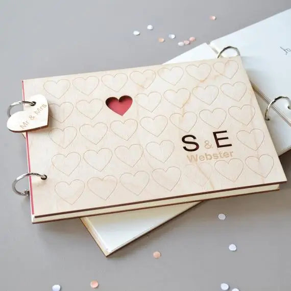 Rustic Wedding Guestbook Engraved Wedding Guest Book  Personalized Wooden Guestbook