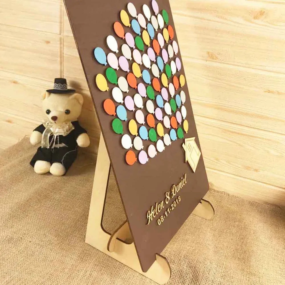 Personalized name & date 3D Balloon Wood House Gifts For Wedding Guests Guestbook ,Balloon Life Custom Wooden Wedding Guest Book