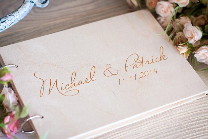 Personalized Wedding Guest Book, Wedding Photo Album Gift Custom Bride & Groom Wooden Kraft Guest Book
