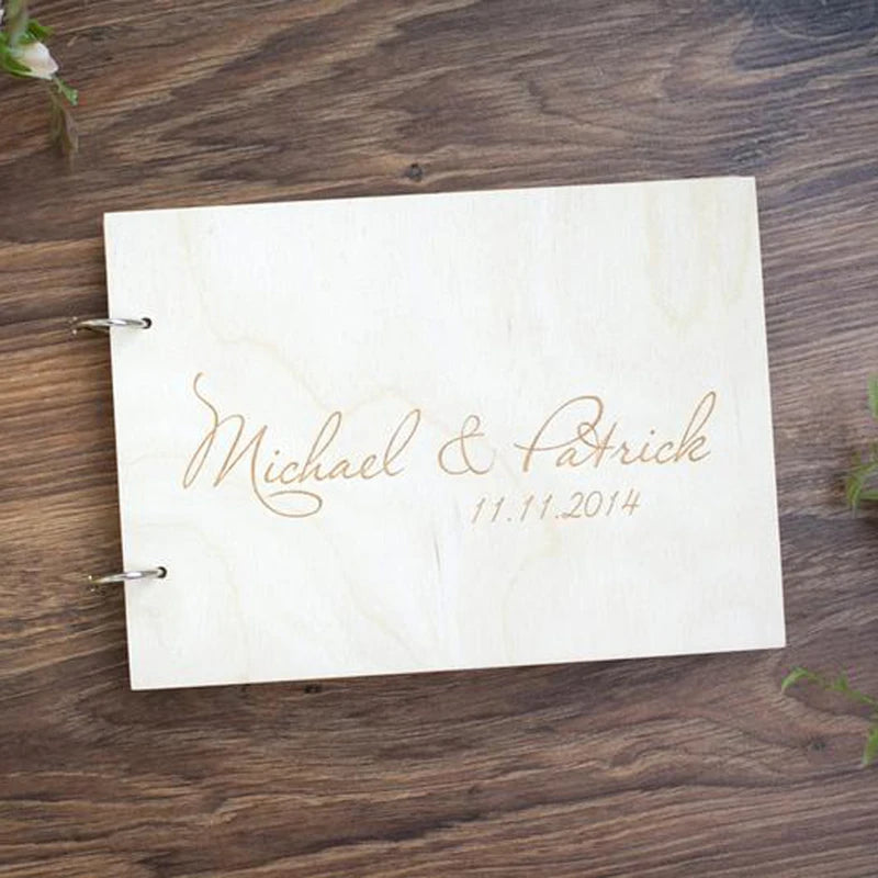 Personalized Wedding Guest Book, Wedding Photo Album Gift Custom Bride & Groom Wooden Kraft Guest Book