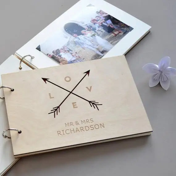 Rustic Wedding Guestbook Engraved Wedding Guest Book  Personalized Wooden Guestbook