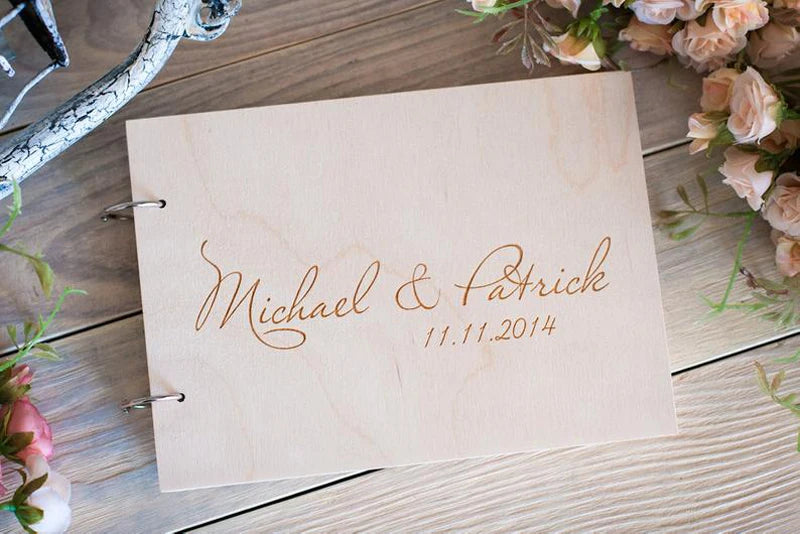Personalized Wedding Guest Book, Wedding Photo Album Gift Custom Bride & Groom Wooden Kraft Guest Book
