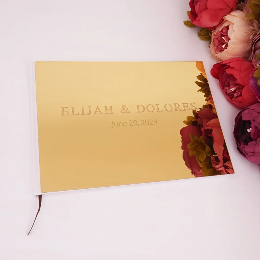 25x18cm Custom Horizontal Acrylic Mirror Silver Gold Guest Book Personalized Name Wedding Party Decoration