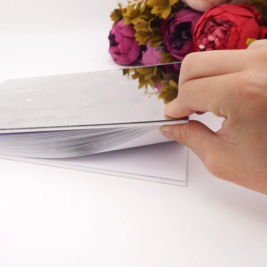 25x18cm Horizontal Style Personalized Acrylic Mirror Heart Tree Design Cover Wedding Signature Guestbook Custom Check in Book