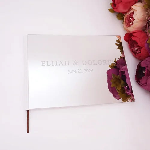 25x18cm Custom Horizontal Acrylic Mirror Silver Gold Guest Book Personalized Name Wedding Party Decoration