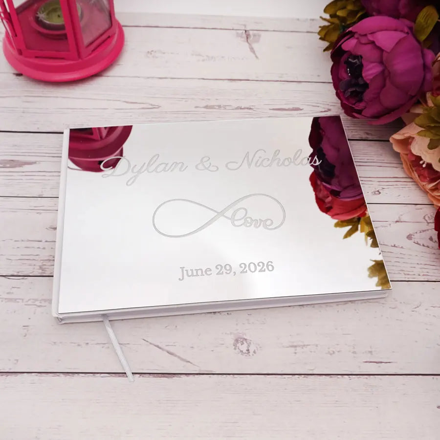 25x18cm Eternal Love Style Personalized Acrylic Mirror Cover Wedding Book Custom Signature Guest Book Party Favors Photo Album