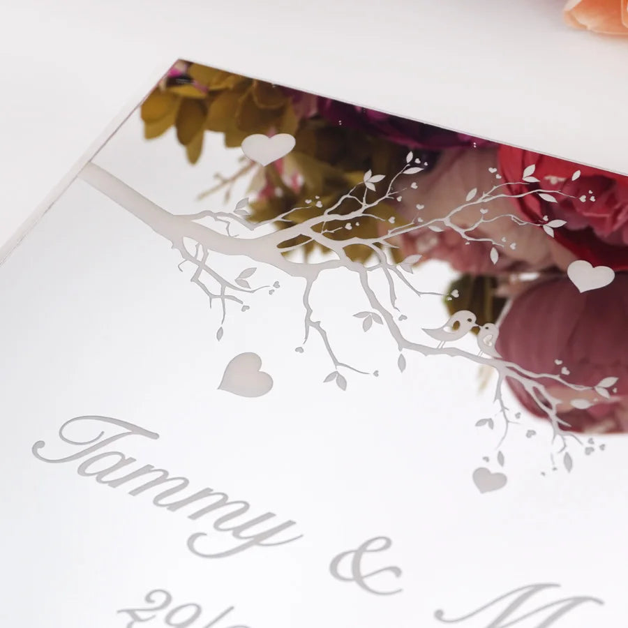25x18cm Horizontal Style Personalized Acrylic Mirror Heart Tree Design Cover Wedding Signature Guestbook Custom Check in Book