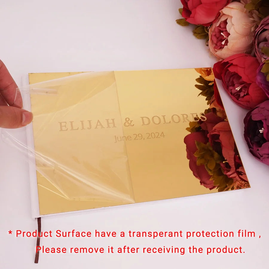 25x18cm Custom Horizontal Acrylic Mirror Silver Gold Guest Book Personalized Name Wedding Party Decoration