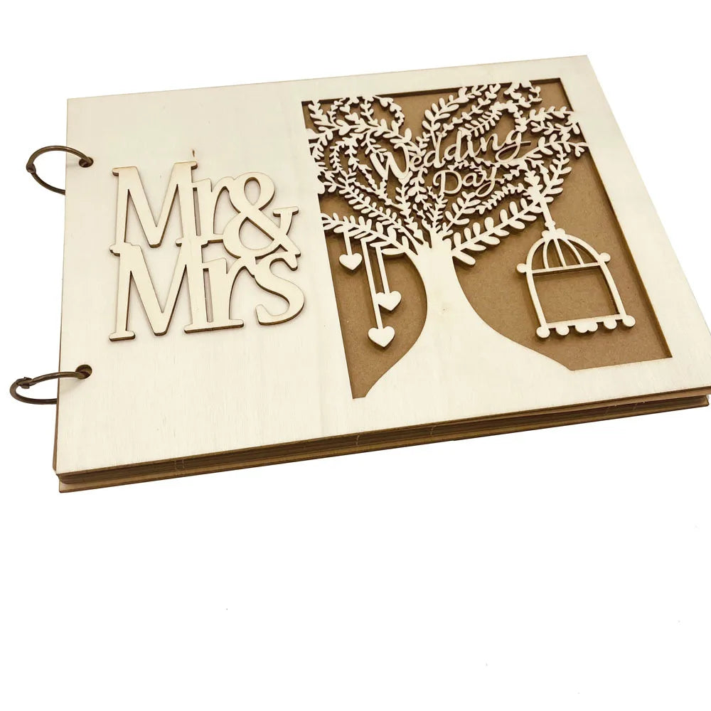 10/20/30/40 Pages Wedding Guest Book Wedding Signs Wood Wedding Signature Guest Book DIY Photo Album Party Decoration