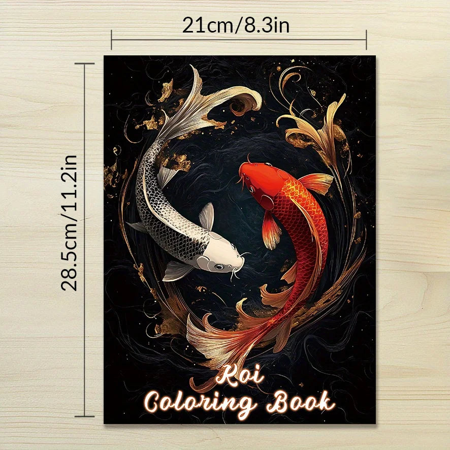 Koi Fish Adult Coloring Book - 8.3x11.2 inches 32 pages - Helps with relaxation and emotional well-being for teens and adults