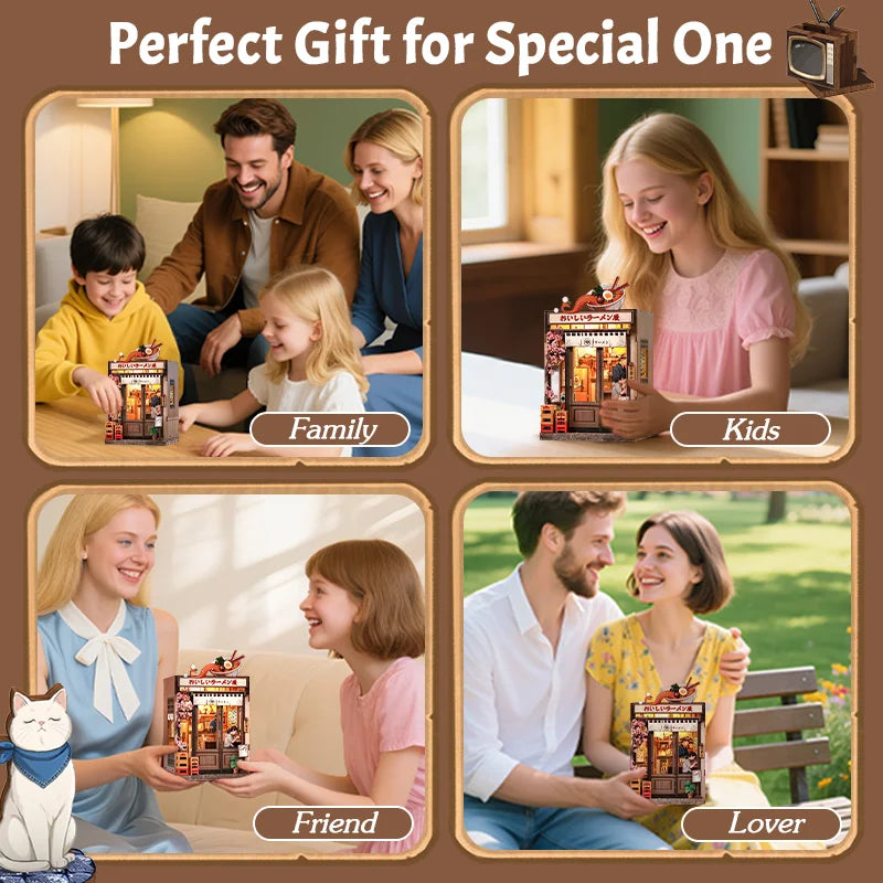 CUTEBEE DIY Book Nook Wooden Dollhouse Miniature 3D Bookshelf Insert for Christmas Birthday Gift Unique Home Decor for Adults