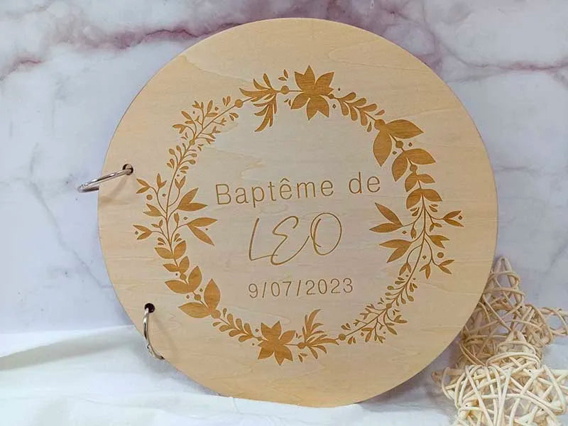 Guestbook for Baby Boy or Girl Wooden DIY Album Gender Reveal Party Decoration Cute Circular Album Customized Name and Date