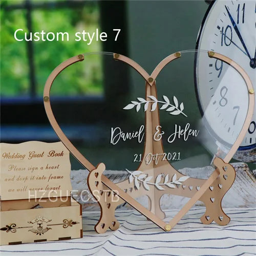 Hearts Unique Wedding Mr Mrs Guest Book Decoration Memory Guest Book Drop Box Signature Acrylic Guest Book Alternative