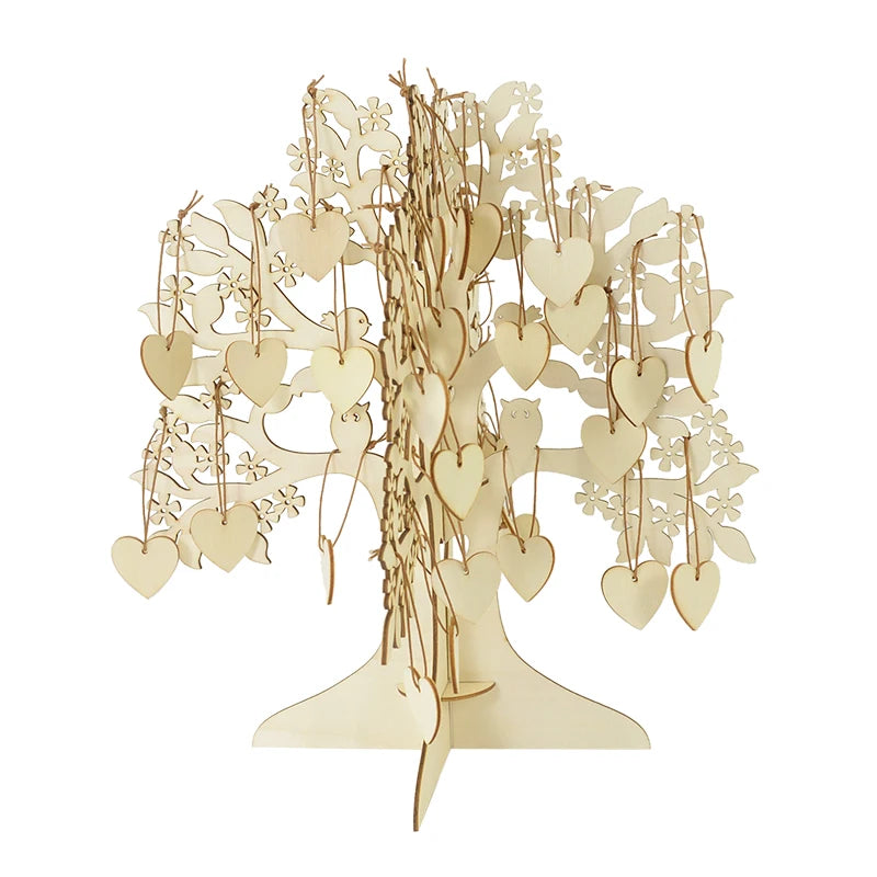 1 Set Wooden Wedding Guestbook for Guests Wood Tree with 100Pcs Wood Heart Chips Sign-in Book Wedding Marriage Decoration