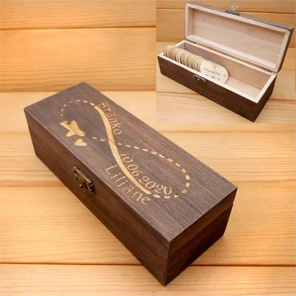 Custom Wedding Guestbook, Rustic Wedding Keepsake Box,Alternative Engraved Wooden Wedding Guest Book,Drop Box Hearts Wedding Gif