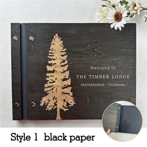 Custom Guest House Guest Book , Mountain Cabin Welcome Book, Personalized Rustic Lodge Or Hotel Wooden Signing Book,  Guest Log
