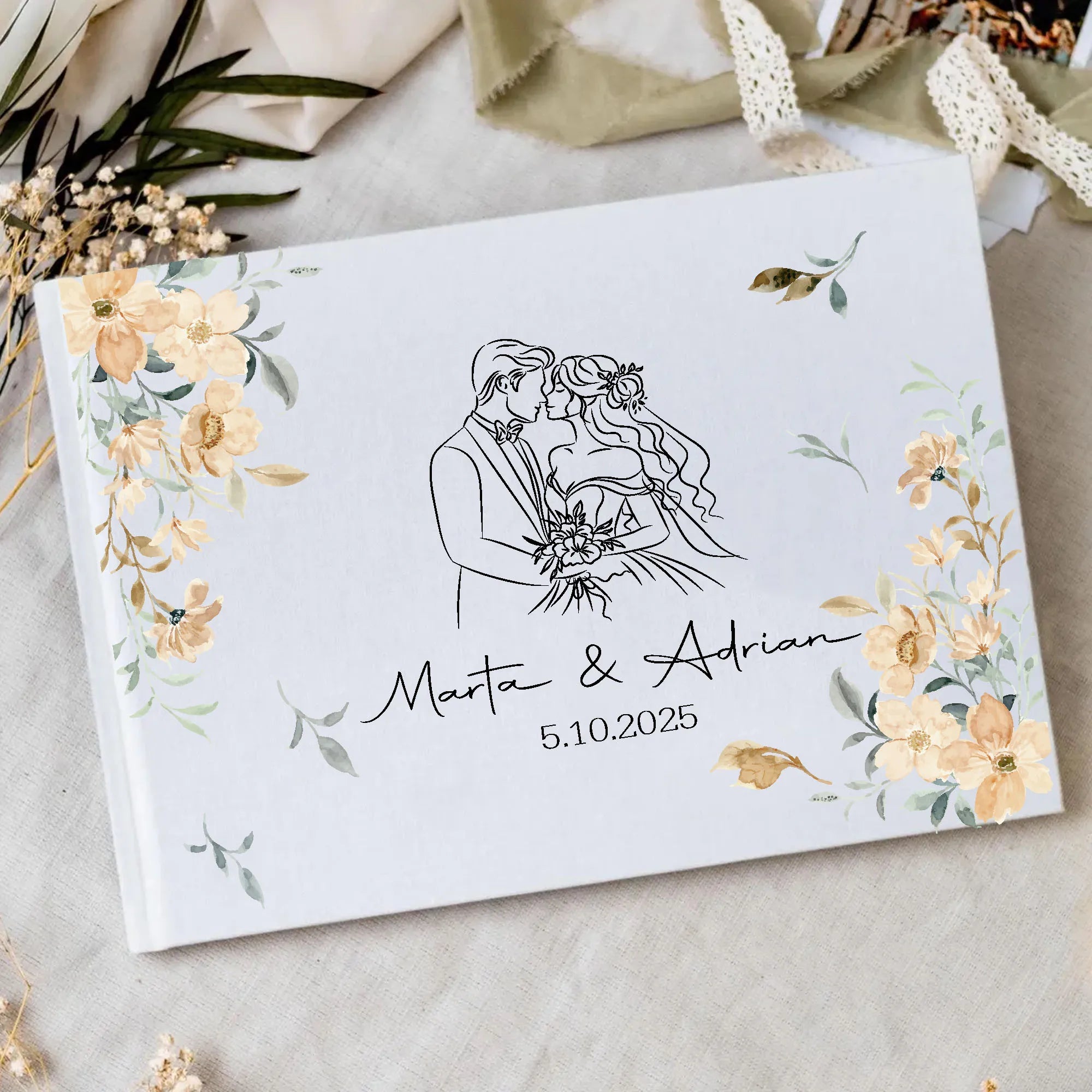 Personalized Wedding White Guest Book, Custom Elegant Mr and Mrs, Wedding Decoration, Message Book, Album Photo, Mariage Gifts