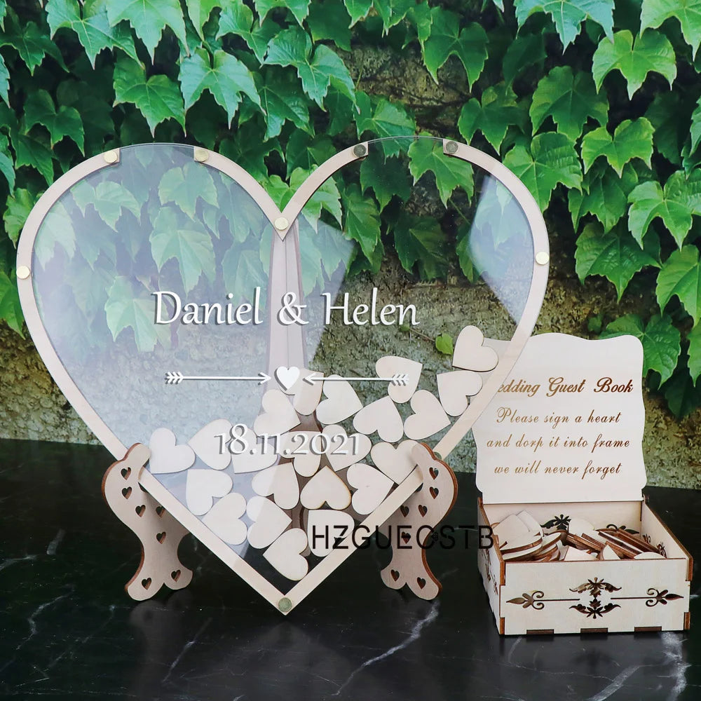 Hearts Unique Wedding Mr Mrs Guest Book Decoration Memory Guest Book Drop Box Signature Acrylic Guest Book Alternative