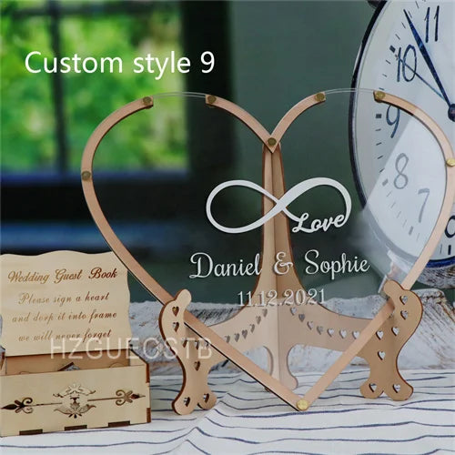 Hearts Unique Wedding Mr Mrs Guest Book Decoration Memory Guest Book Drop Box Signature Acrylic Guest Book Alternative