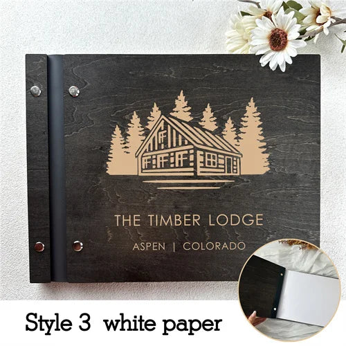 Custom Guest House Guest Book , Mountain Cabin Welcome Book, Personalized Rustic Lodge Or Hotel Wooden Signing Book,  Guest Log