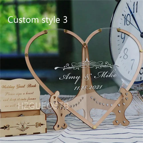 Hearts Unique Wedding Mr Mrs Guest Book Decoration Memory Guest Book Drop Box Signature Acrylic Guest Book Alternative