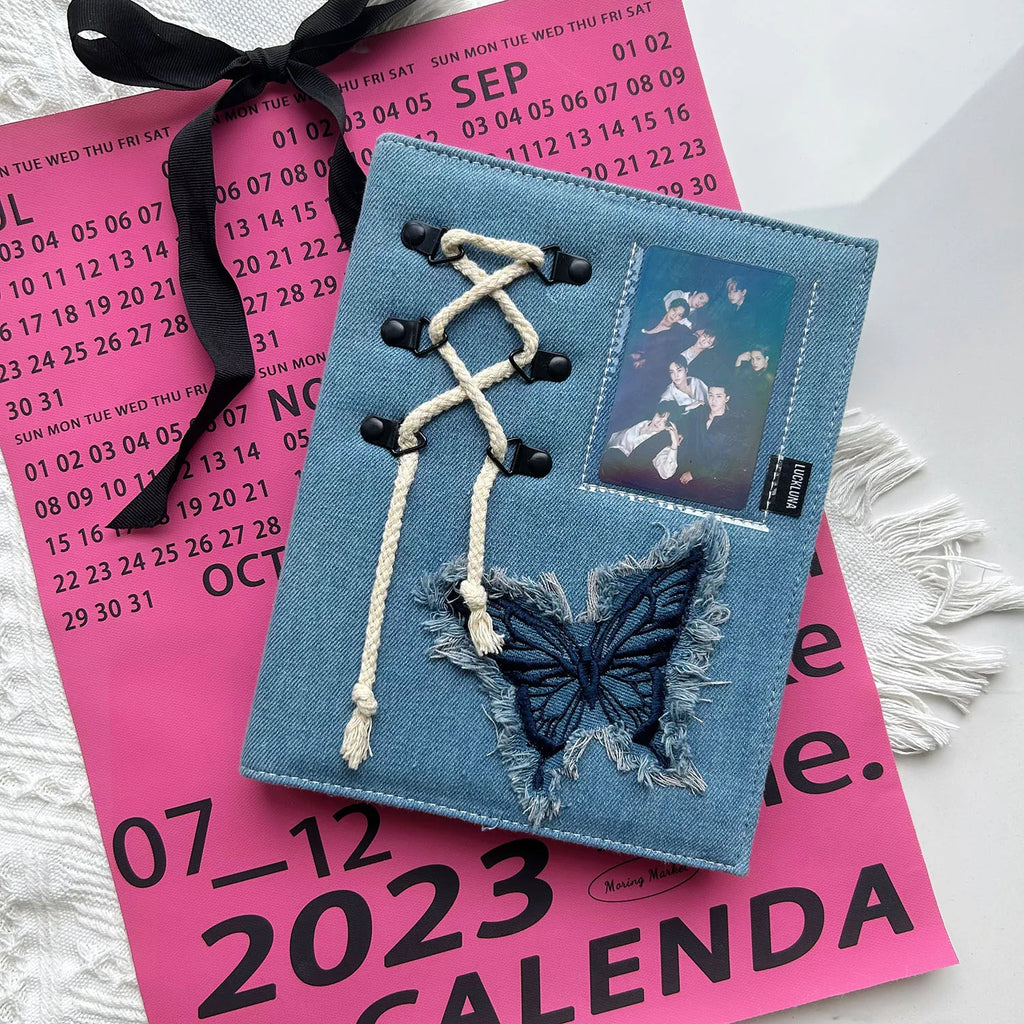 Tassel Butterfly Jeans A5 Binder Photocard Holder Kpop Kawaii Notebook Idol Photo Album 3inch Photocards Collect Book