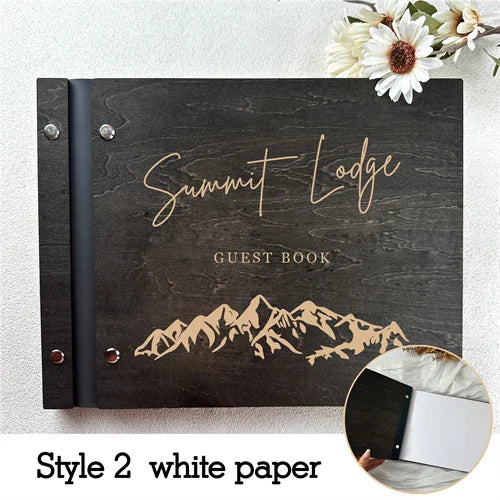 Custom Guest House Guest Book , Mountain Cabin Welcome Book, Personalized Rustic Lodge Or Hotel Wooden Signing Book,  Guest Log
