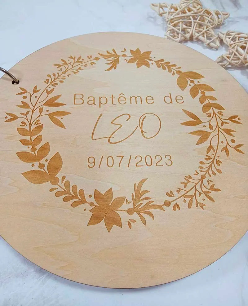 Guestbook for Baby Boy or Girl Wooden DIY Album Gender Reveal Party Decoration Cute Circular Album Customized Name and Date