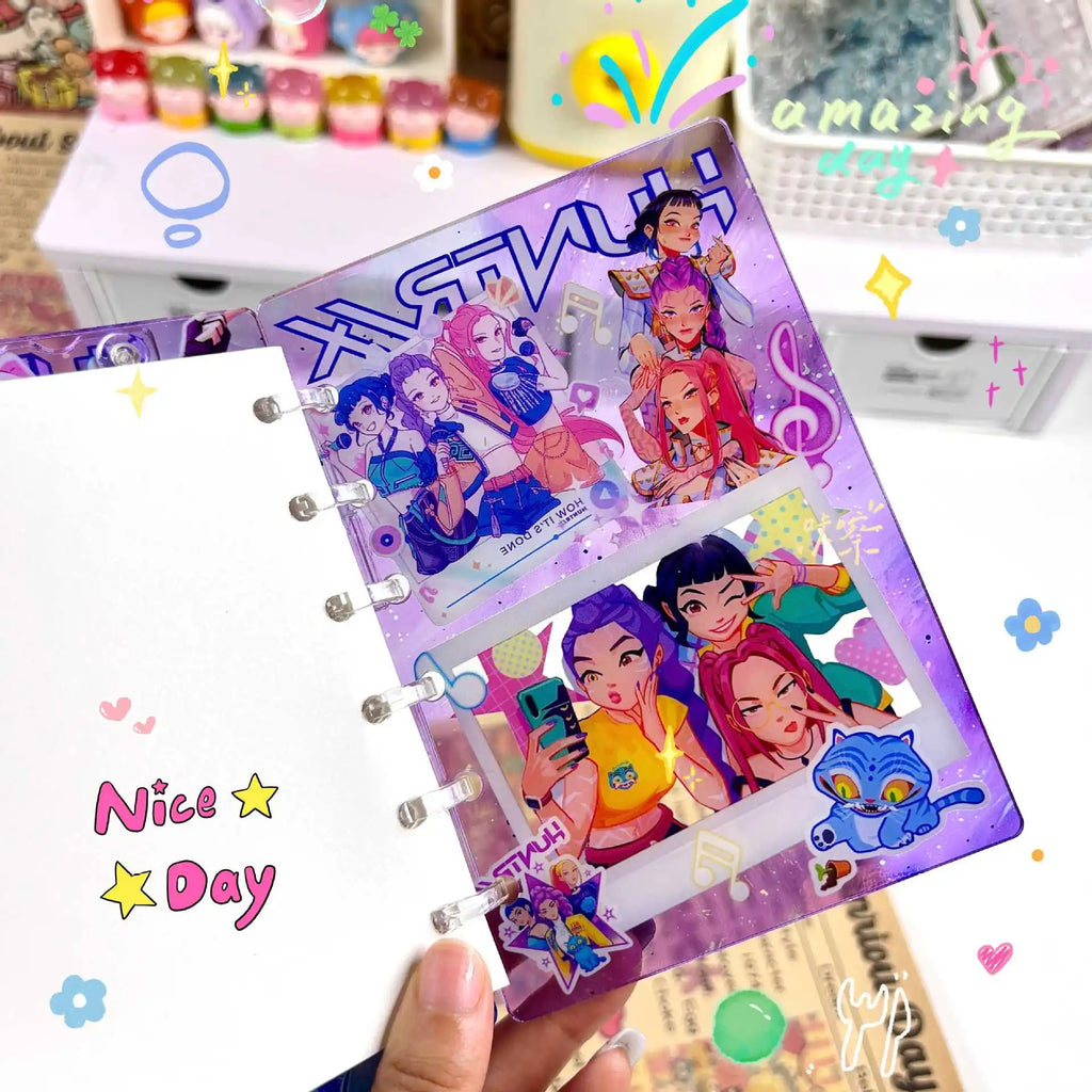 Kpop DDemon Hunter Notebook Acrylic Loose Leaf A7 Notebook Creative Rumi Mira Zoey Saja Cartoon DIY Notebook Student Stationery