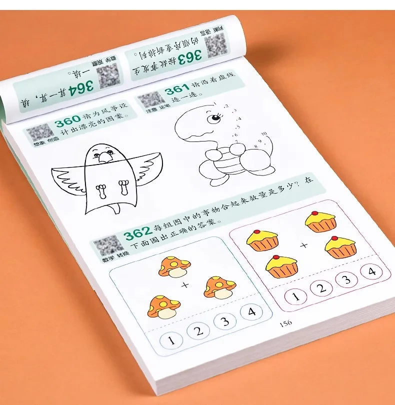 2-7 Years Mathematical Book Animals Drawing Painting Pen Control Training Kids Brain Early Education Book for Kids 365 Questions