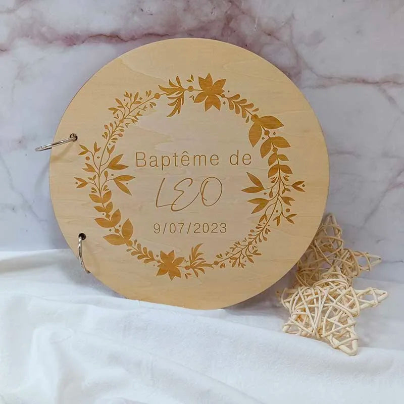 Guestbook for Baby Boy or Girl Wooden DIY Album Gender Reveal Party Decoration Cute Circular Album Customized Name and Date