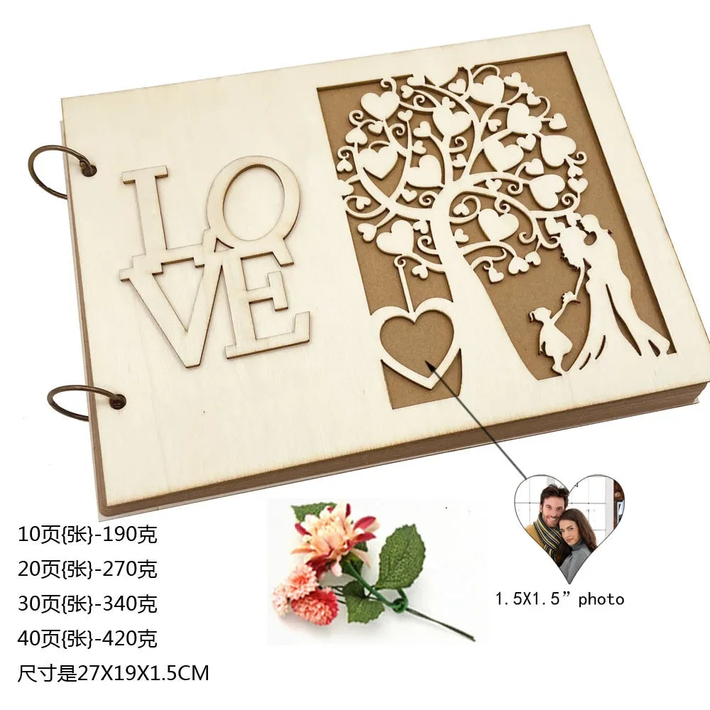 10/20/30/40 Pages Wedding Guest Book Wedding Signs Wood Wedding Signature Guest Book DIY Photo Album Party Decoration